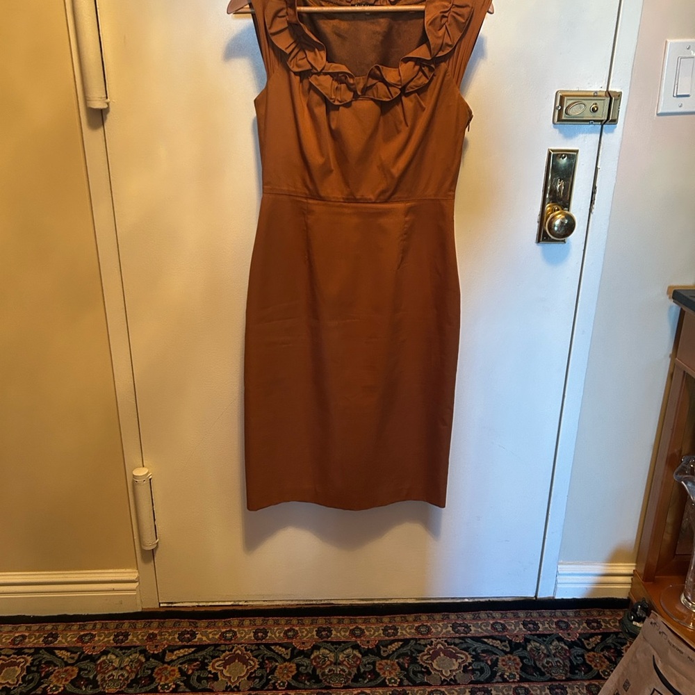 Tahari Brown Ruffle High Low Dress